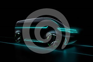 Futuristic design of electric van concept on black background