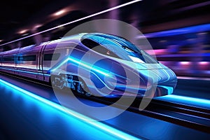 Futuristic Design High Speed Train Motion extreme closeup. Generative AI