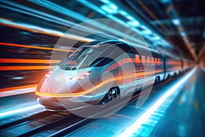 Futuristic Design High Speed Train Motion extreme closeup. Generative AI