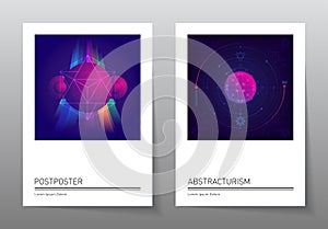 Futuristic design posters with gradients and abstract elements.