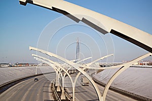 Futuristic designs on a new highway in SaintPetersburg Russia