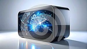 Futuristic Device Displaying a Global Network