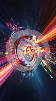 Futuristic Digital Abstract Art with Vibrant Neon Lights and Dynamic Motion Effects