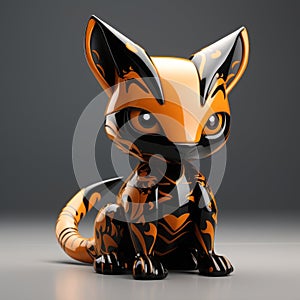 Futuristic Digital Art Cat Figurine With Dracopunk Design photo