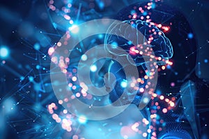 Futuristic Digital Art of Human Brain with Neural Networks and Data.