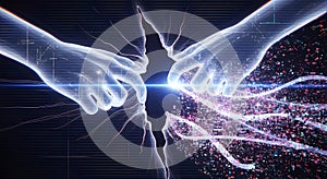 Digital Connection: AI Hands and Data Stream