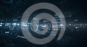 Futuristic Digital Interface with Data Visualization and HUD Elements