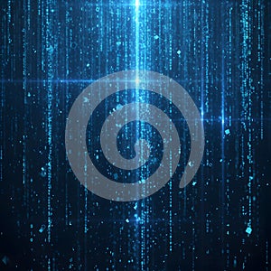 Abstract Blue Digital Data Matrix Rain and Glowing Binary Code Stream