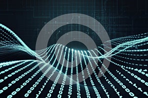 Futuristic Digital Background with Flowing Binary Code and Neon Data Waves