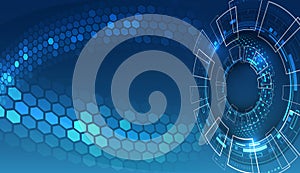 Futuristic digital background with hexagonal mesh circle pattern. Concept of high technology, innovation and digital connections photo