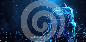 Futuristic Digital Backpack with Network Connections and Glowing Lights Against Dark Background.