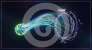 Futuristic digital basketball flight trajectory