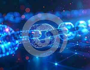 Futuristic Digital Blockchain Chain Network Concept with Data Encryption Technology, Secure Decentralized System and Cybersecurity