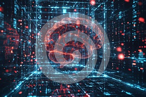Futuristic digital brain concept representation in a high-tech environment