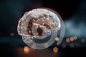 Futuristic digital brain with glowing circuits floating in cyberspace