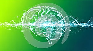 Futuristic Digital Brain Illustration with Technology and Data Visualization