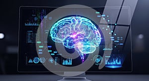 Futuristic Digital Brain Interface with Data Visualization