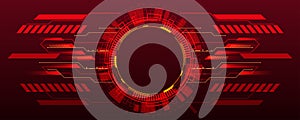 Futuristic digital circle with abstract tech frames in red