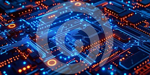 A Futuristic Digital Circuit Board in Neon Lights with Tech Elements photo
