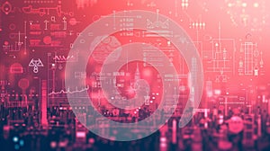 Futuristic digital city with abstract data visualization