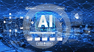 Futuristic Digital Cityscape with AI Technology Interface and Data Visualization Elements for Innovation and Technology