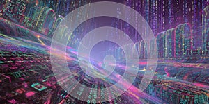 Futuristic Digital Cityscape With Binary Code
