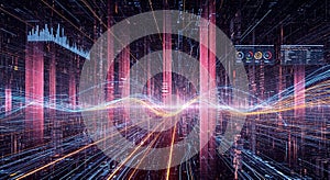 Futuristic Digital Cityscape With Data Streams And Graphs technology