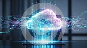 Futuristic digital cloud computing data transfer glowing abstract technology background seamless network flow