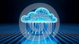 Futuristic digital cloud computing with data transfer, showing network infrastructure, storage, and access