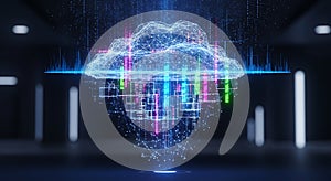 Futuristic digital cloud computing network data transfer and advanced technology concept