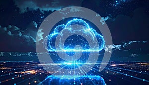 Futuristic Digital Cloud Computing Network Over Cityscape