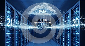 Futuristic digital cloud data storage technology visualization