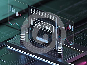 Futuristic Digital Confirmation Interface with Data Visualization