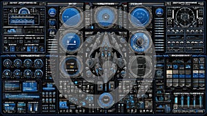 Futuristic Digital Control Panel Interface with Blue Elements and High-Tech Graphics
