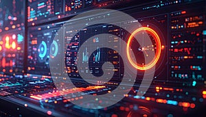 Futuristic Digital Dashboard with Data Visualizations and Glowing Lights