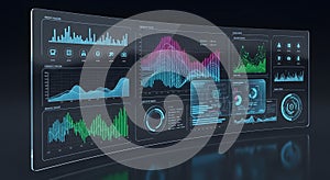 Futuristic digital dashboard displaying complex data and analytics