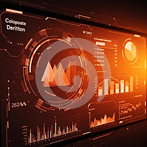Futuristic digital dashboard displaying data analytics. The interface features circular