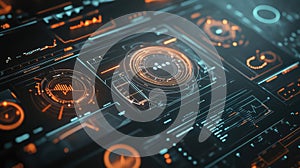 Futuristic digital dashboard displaying data analytics interface