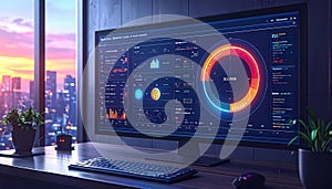 Futuristic Digital Dashboard Displaying Data Analytics