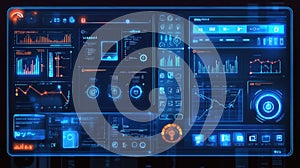 Futuristic digital dashboard displaying data analytics and user interface