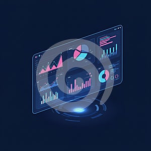 Futuristic digital dashboard displaying multiple data visualizations, including line
