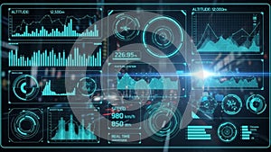 Futuristic digital dashboard displaying real-time data analytics and metrics for high-tech systems