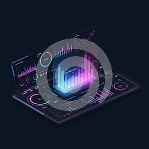 Futuristic digital dashboard displaying various analytics and data visualizations.