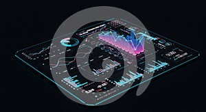 Futuristic digital dashboard displaying various data visualizations and analytics.