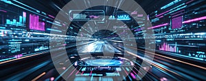 Futuristic digital dashboard displaying virtual interfaces with velocity and data analytics