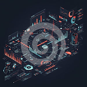 Futuristic digital dashboard featuring an array of data visualizations, including pie