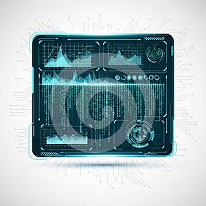 Futuristic digital dashboard featuring multiple data visualization