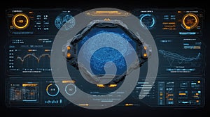 Futuristic Digital Dashboard Interface with Advanced Data Visualization and Interactive Controls