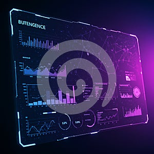Futuristic digital dashboard interface displaying various data visualizations, including
