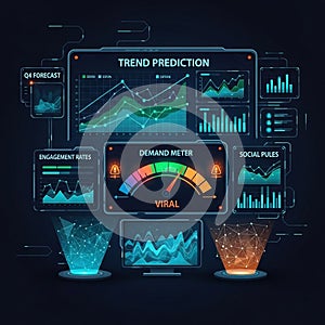 Futuristic digital dashboard with multiple data visualizations